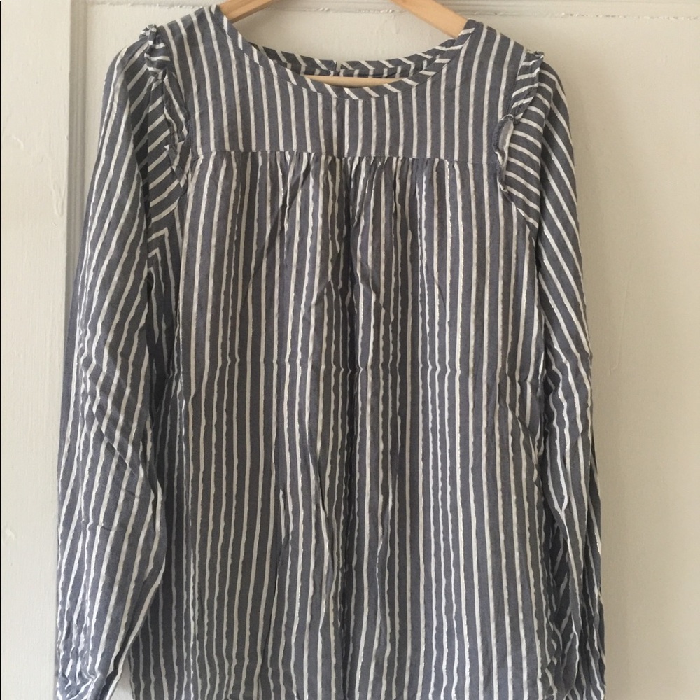 Grey and white striped blouse from LOFT